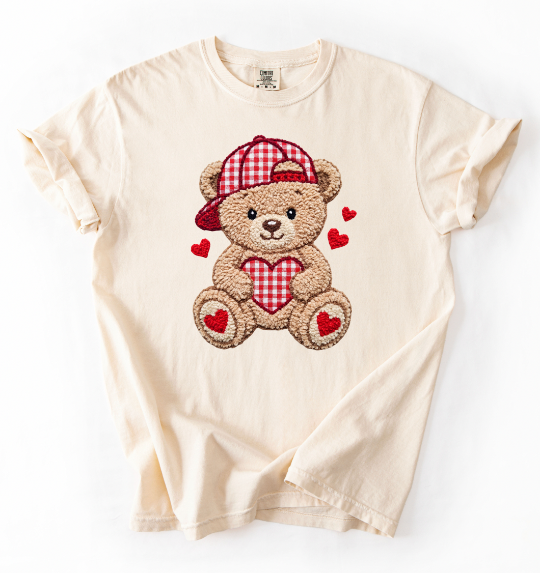 Fuzzy Gingham Valentine Bear - Short Sleeve