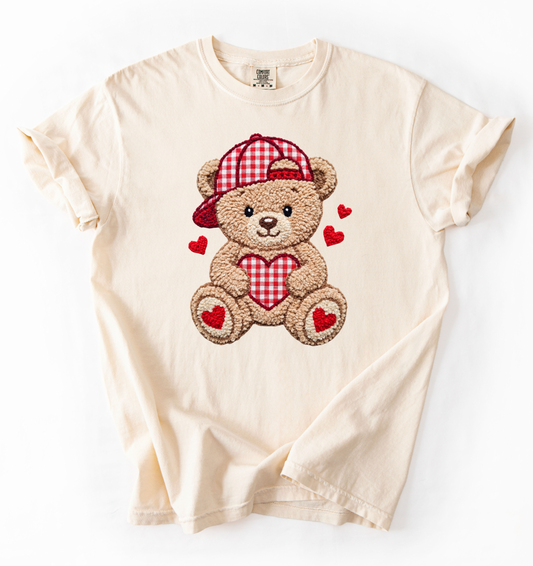 Fuzzy Gingham Valentine Bear - Short Sleeve